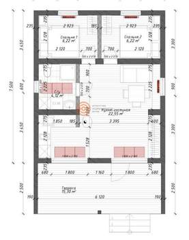 Дом 65м², 1-этажный, участок 1 сот.  