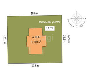 Дом 140м&sup2;, 1-этажный, участок 8 сот.  