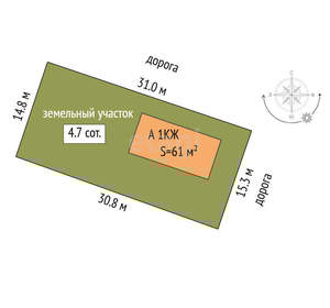 Дом 61м&sup2;, 2-этажный, участок 5 сот.  