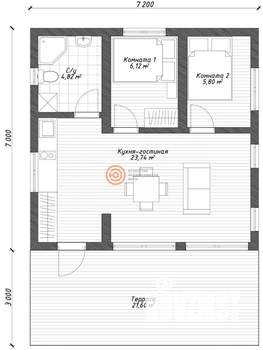 Дом 72м&sup2;, 1-этажный, участок 1 сот.  