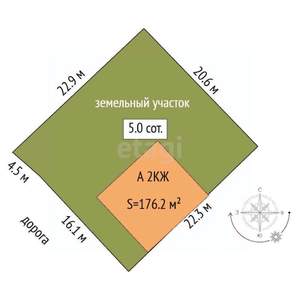 Дом 173м², 2-этажный, участок 5 сот.  