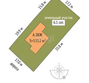 Дом 133м², 2-этажный, участок 6 сот.  