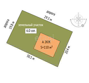 Дом 110м², 2-этажный, участок 6 сот.  