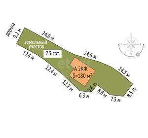 Дом 180м&sup2;, 2-этажный, участок 7 сот.  