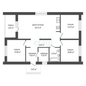 Дом 92м², 1-этажный, участок 5 сот.  