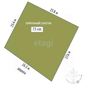 Дом 50м², 1-этажный, участок 8 сот.  