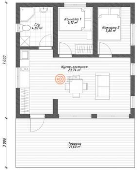 Дом 72м², 1-этажный, участок 1 сот.  