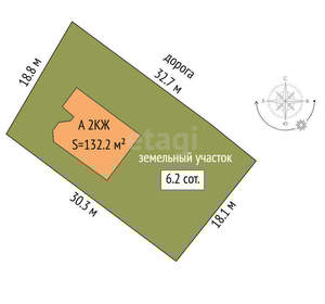 Дом 132м², 2-этажный, участок 6 сот.  