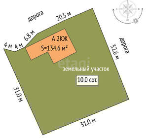 Дом 135м&sup2;, 2-этажный, участок 10 сот.  