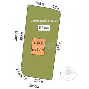 Дом 74м&sup2;, 1-этажный, участок 9 сот.  