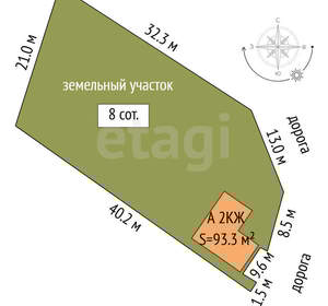 Дом 93м&sup2;, 2-этажный, участок 8 сот.  