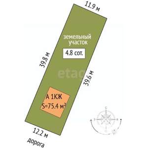 Дом 75м², 1-этажный, участок 5 сот.  