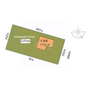 Дом 102м&sup2;, 1-этажный, участок 12 сот.  