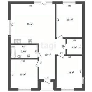 Дом 95м², 1-этажный, участок 6 сот.  