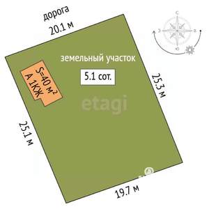 Дом 40м&sup2;, 1-этажный, участок 5 сот.  