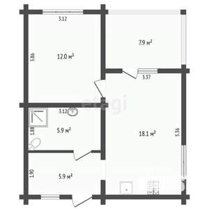 Дом 52м², 1-этажный, участок 4 сот.  