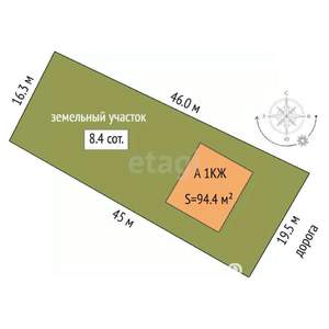 Дом 94м&sup2;, 1-этажный, участок 8 сот.  