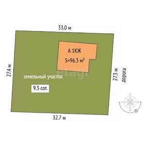 Дом 96м&sup2;, 1-этажный, участок 9 сот.  