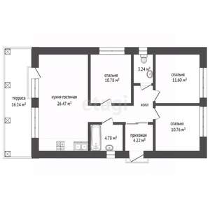 Дом 87м&sup2;, 1-этажный, участок 5 сот.  