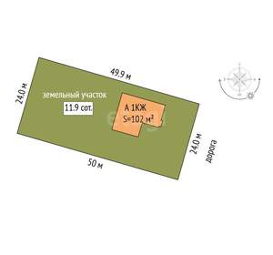 Дом 102м&sup2;, 1-этажный, участок 12 сот.  