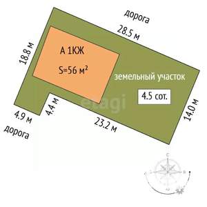 Дом 56м&sup2;, 1-этажный, участок 7 сот.  