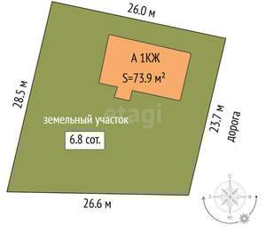 Дом 74м&sup2;, 1-этажный, участок 7 сот.  