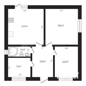 Коттедж 82м², 1-этажный, участок 7 сот.  