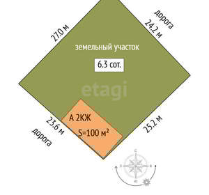 Дом 100м², 2-этажный, участок 6 сот.  