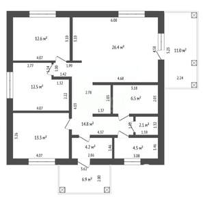 Дом 122м², 1-этажный, участок 6 сот.  