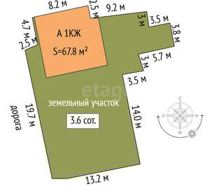 Дом 68м², 1-этажный, участок 4 сот.  