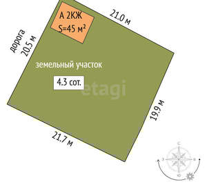 Дом 45м², 2-этажный, участок 4 сот.  