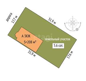 Дом 208м&sup2;, 2-этажный, участок 6 сот.  