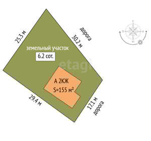 Дом 155м&sup2;, 2-этажный, участок 6 сот.  