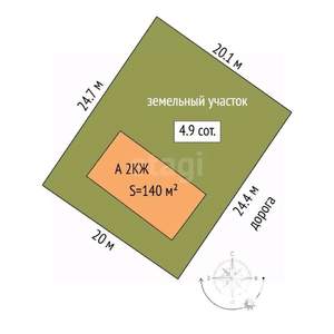 Дом 140м&sup2;, 2-этажный, участок 6 сот.  