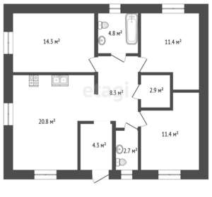 Дом 80м&sup2;, 1-этажный, участок 7 сот.  