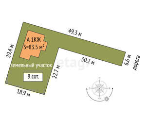 Дом 84м², 1-этажный, участок 8 сот.  