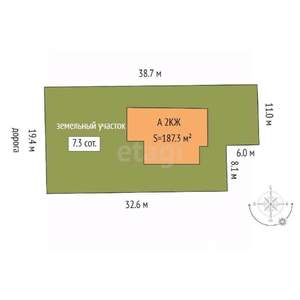 Дом 187м&sup2;, 2-этажный, участок 7 сот.  