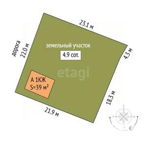 Дом 39м&sup2;, 1-этажный, участок 5 сот.  