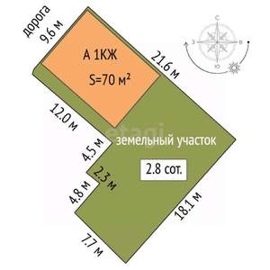 Дом 70м², 1-этажный, участок 3 сот.  