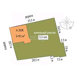 Дом 92м², 2-этажный, участок 5 сот.  