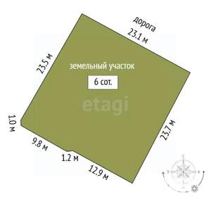 Дом 72м&sup2;, 2-этажный, участок 6 сот.  