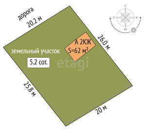 Дача 62м², 2-этажный, участок 5 сот.  