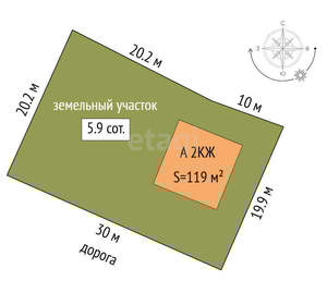 Дача 119м², 2-этажный, участок 6 сот.  