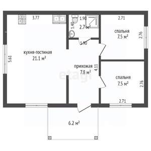 Дом 48м&sup2;, 1-этажный, участок 5 сот.  