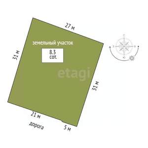 Дом 54м², 2-этажный, участок 8 сот.  