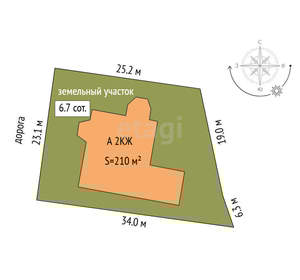 Дом 210м², 2-этажный, участок 7 сот.  