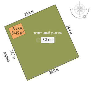 Дом 45м², 2-этажный, участок 6 сот.  
