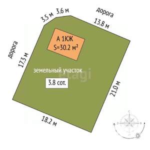 Дом 30м&sup2;, 1-этажный, участок 4 сот.  