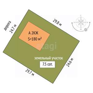 Дом 180м², 2-этажный, участок 8 сот.  