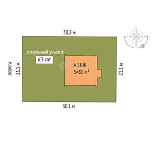 Дом 81м², 1-этажный, участок 580 сот.  